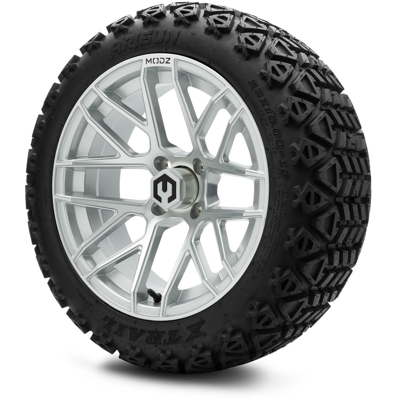 MODZ® 15" Matrix Silver Wheels & Off-Road Tires Combo (Xcomp Gladiator Steel Belted Radial 23x10-15)