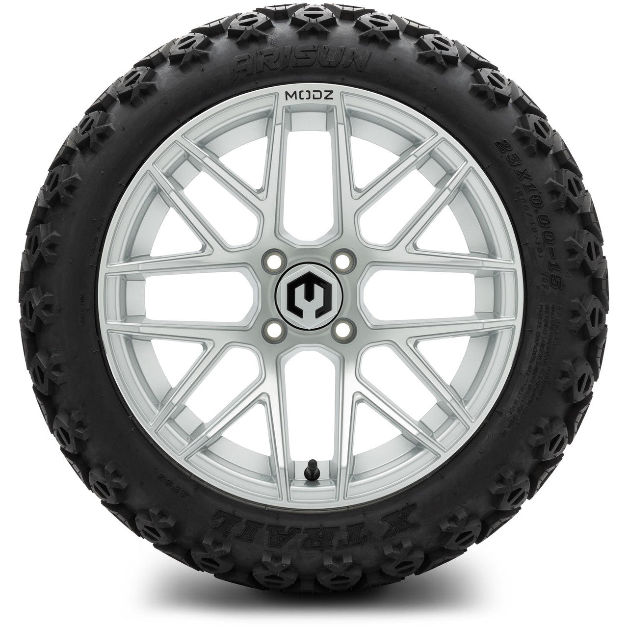 MODZ® 15" Matrix Silver Wheels & Off-Road Tires Combo (Arisun X-Armory Steel Belted Radial 23x10-15)