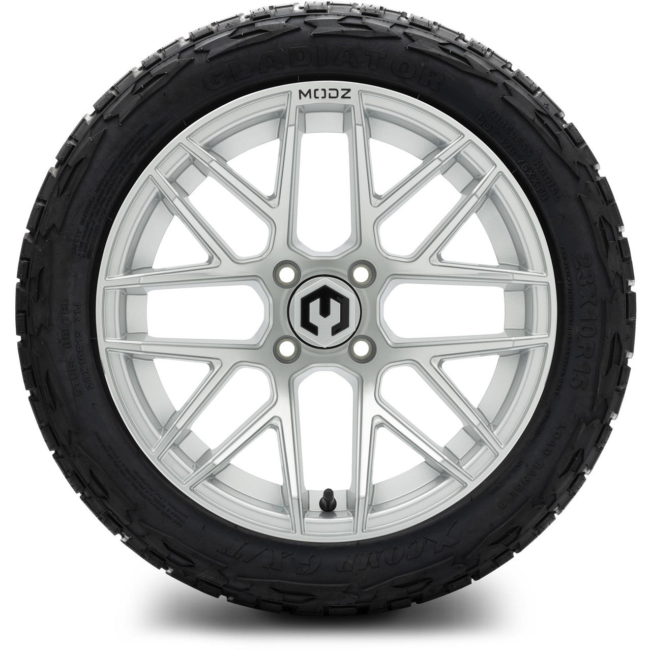 MODZ® 15" Matrix Silver Wheels & Off-Road Tires Combo (Arisun X-Armory Steel Belted Radial 23x10-15)