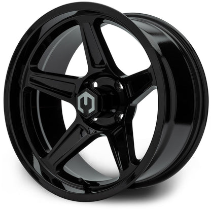 MODZ® 15" Drift Glossy Black Wheels & Street Tires Combo (Odyssey Tesseract Steel-Belted Radial 215/45-R15)