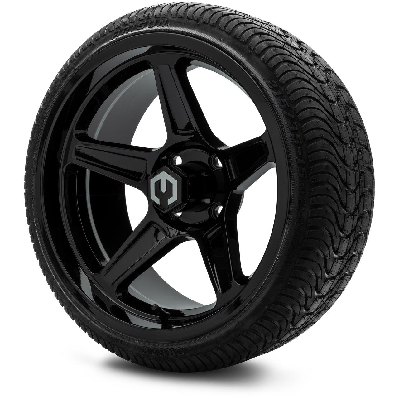 MODZ® 15" Drift Glossy Black Wheels & Street Tires Combo (Odyssey Tesseract Steel-Belted Radial 215/45-R15)