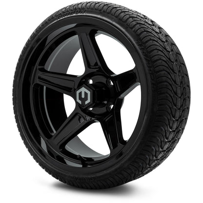 MODZ® 15" Drift Glossy Black Wheels & Street Tires Combo (Odyssey Tesseract Steel-Belted Radial 215/45-R15)