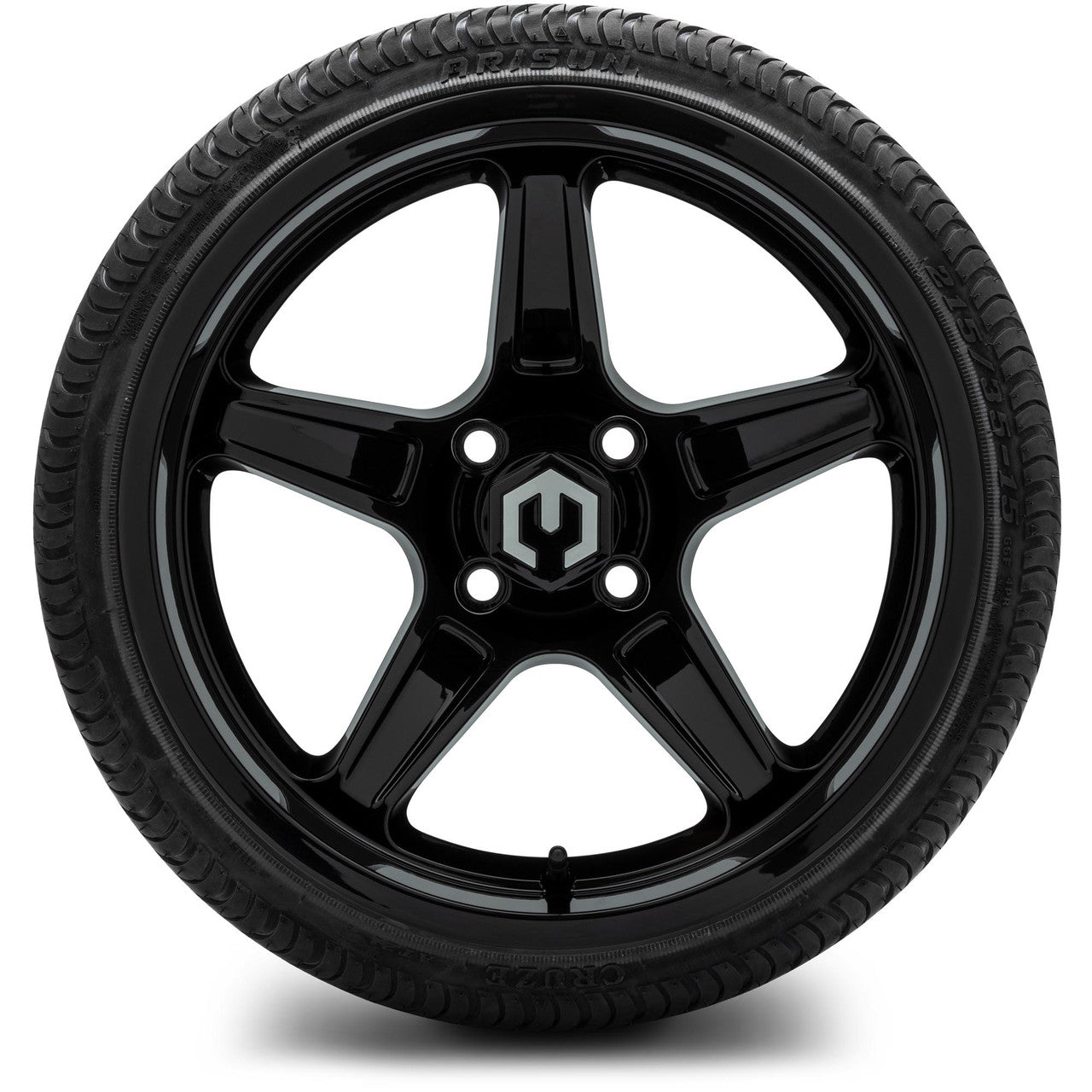 MODZ® 15" Drift Glossy Black Wheels & Street Tires Combo (Odyssey Tesseract Steel-Belted Radial 215/45-R15)