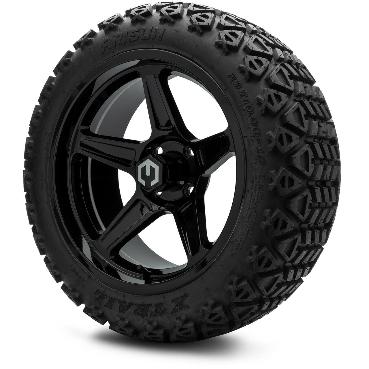 MODZ® 15" Drift Glossy Black Wheels & Off-Road Tires Combo (Xcomp Gladiator Steel Belted Radial 23x10-15)