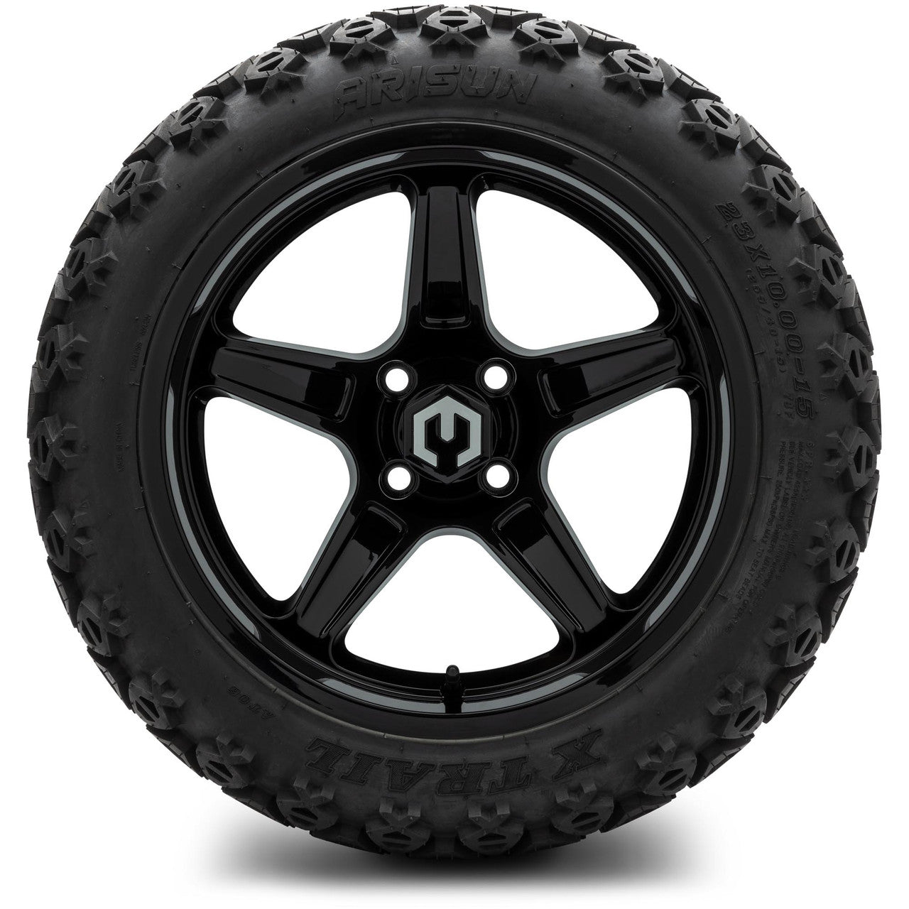 MODZ® 15" Drift Glossy Black Wheels & Off-Road Tires Combo (Xcomp Gladiator Steel Belted Radial 23x10-15)