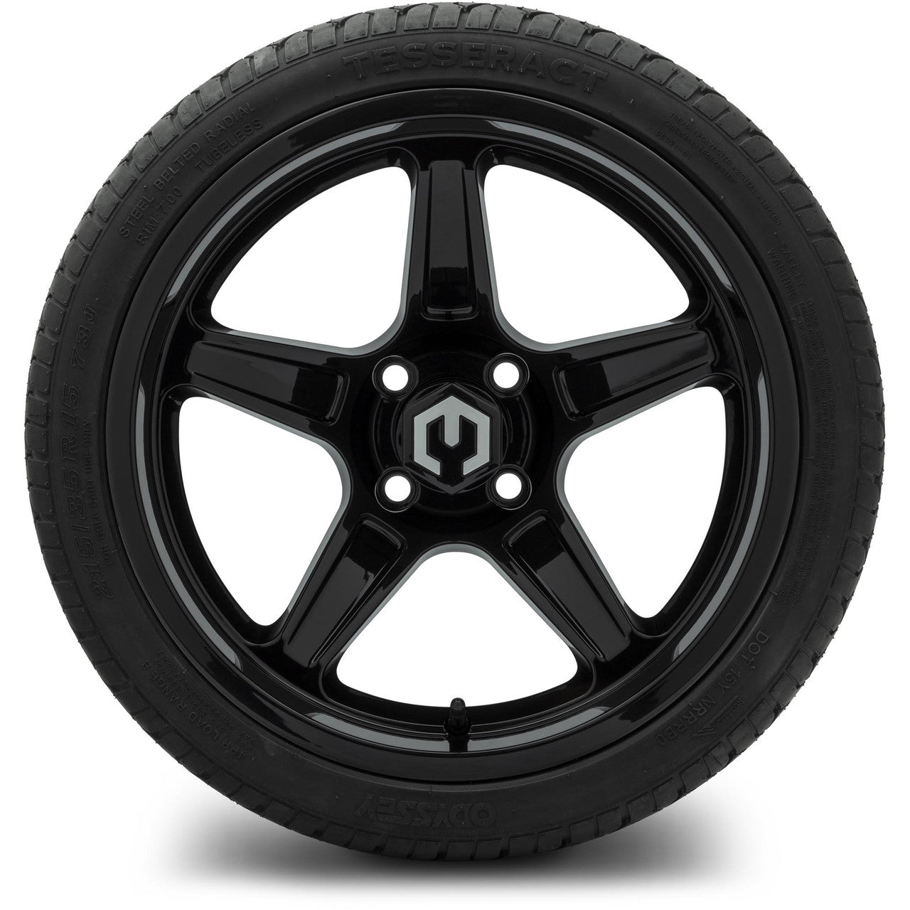 MODZ® 15" Drift Glossy Black Wheels & Street Tires Combo (Odyssey Tesseract Steel-Belted Radial 215/45-R15)