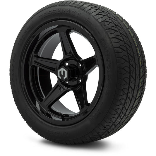 MODZ® 15" Drift Glossy Black Wheels & Street Tires Combo (Odyssey Tesseract Steel-Belted Radial 215/45-R15)
