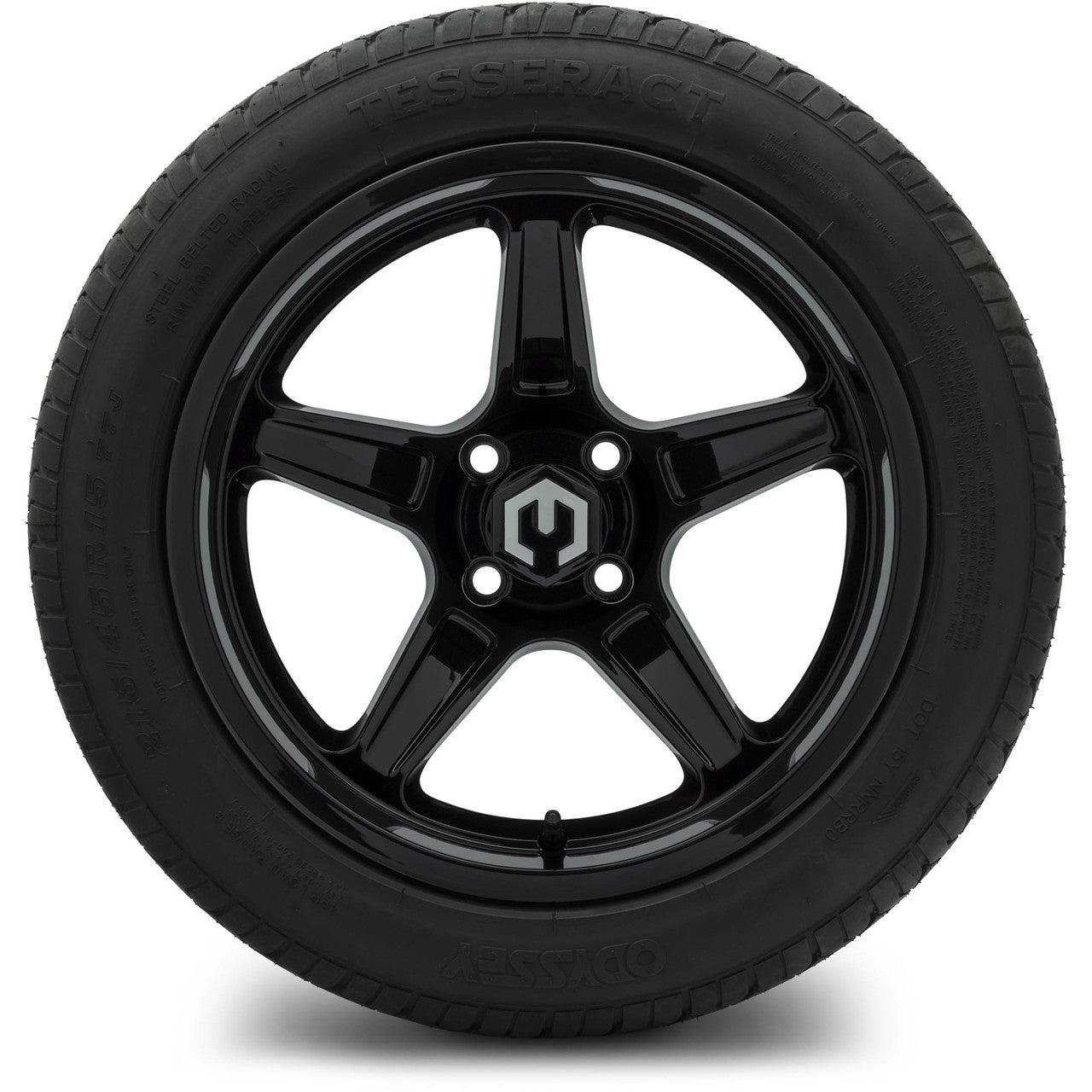 MODZ® 15" Drift Glossy Black Wheels & Street Tires Combo (Odyssey Tesseract Steel-Belted Radial 215/35-R15)