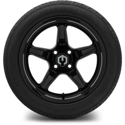 MODZ® 15" Drift Glossy Black Wheels & Street Tires Combo (Odyssey Tesseract Steel-Belted Radial 215/35-R15)