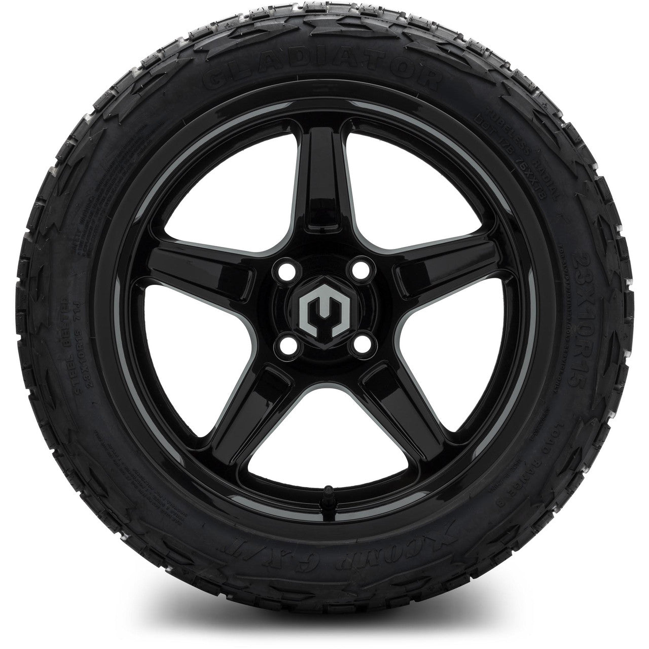 MODZ® 15" Drift Glossy Black Wheels & Off-Road Tires Combo (Arisun X-Trail All-Terrain 23x10-15)