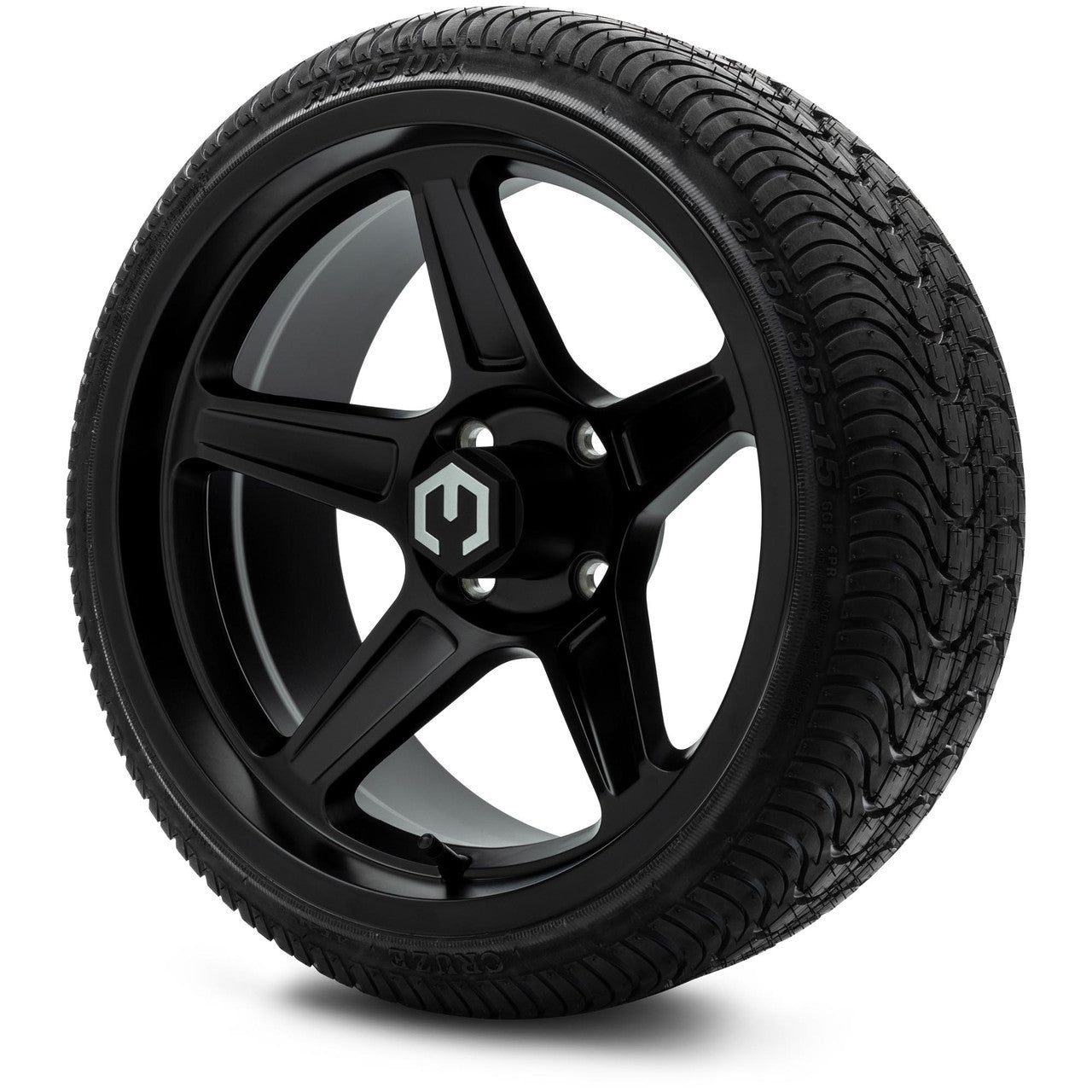 MODZ® 15" Drift Matte Black Wheels & Street Tires Combo (Odyssey Tesseract Steel-Belted Radial 215/45-R15)