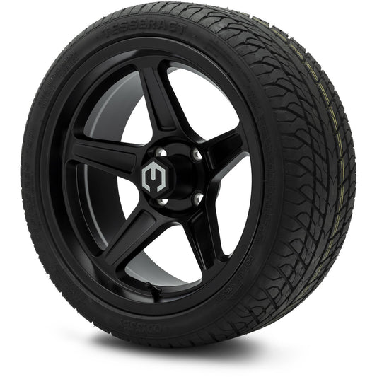 MODZ® 15" Drift Matte Black Wheels & Street Tires Combo (Odyssey Tesseract Steel-Belted Radial 215/35-R15)