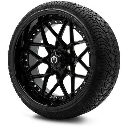 MODZ® 15" Formula Glossy Black Wheels & Street Tires Combo (Odyssey Tesseract Steel-Belted Radial 215/45-R15)