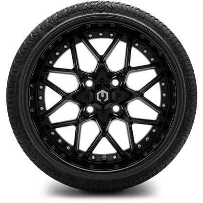 MODZ® 15" Formula Glossy Black Wheels & Street Tires Combo (Odyssey Tesseract Steel-Belted Radial 215/35-R15)