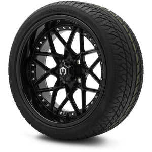 MODZ® 15" Formula Glossy Black Wheels & Street Tires Combo (Odyssey Tesseract Steel-Belted Radial 215/35-R15)