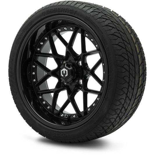 MODZ® 15" Formula Glossy Black Wheels & Street Tires Combo (Odyssey Tesseract Steel-Belted Radial 215/35-R15)