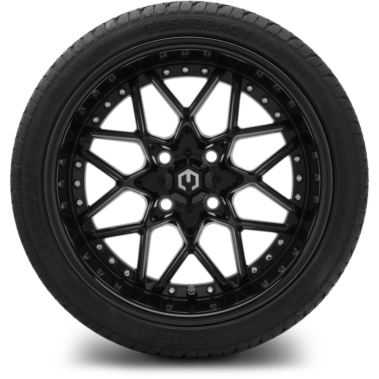 MODZ® 15" Formula Glossy Black Wheels & Street Tires Combo (Odyssey Tesseract Steel-Belted Radial 215/35-R15)