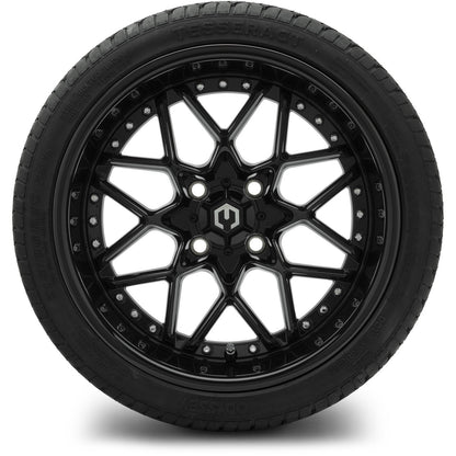 MODZ® 15" Formula Glossy Black Wheels & Street Tires Combo (Odyssey Tesseract Steel-Belted Radial 215/35-R15)