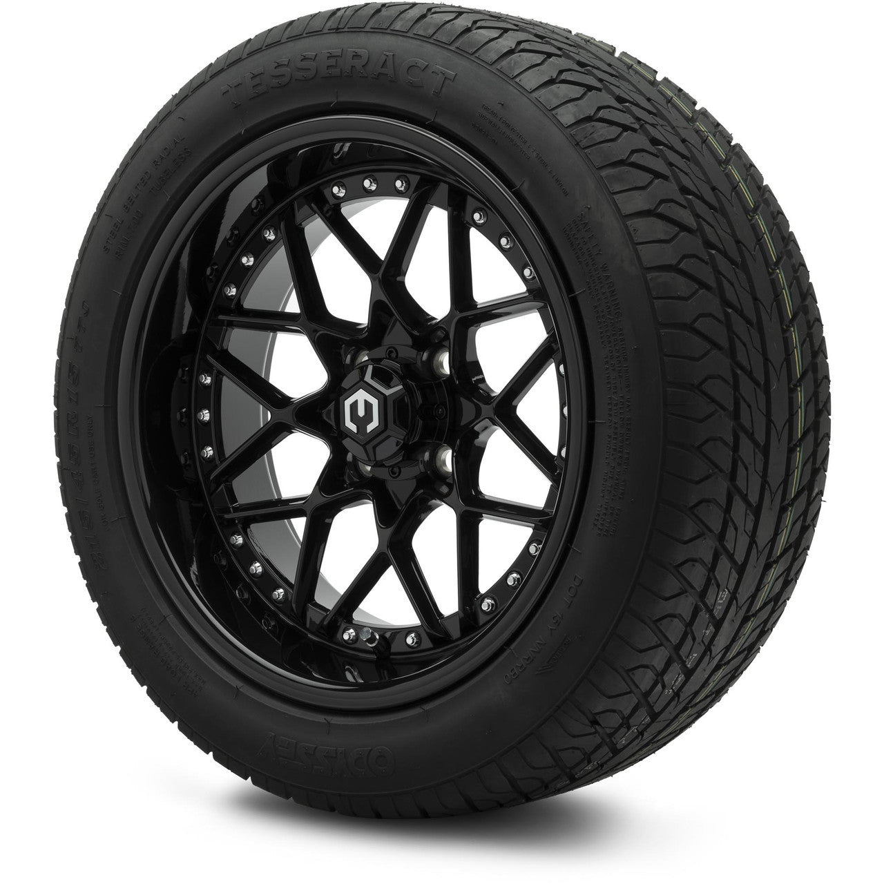 MODZ® 15" Formula Glossy Black Wheels & Street Tires Combo (Odyssey Tesseract Steel-Belted Radial 215/35-R15)