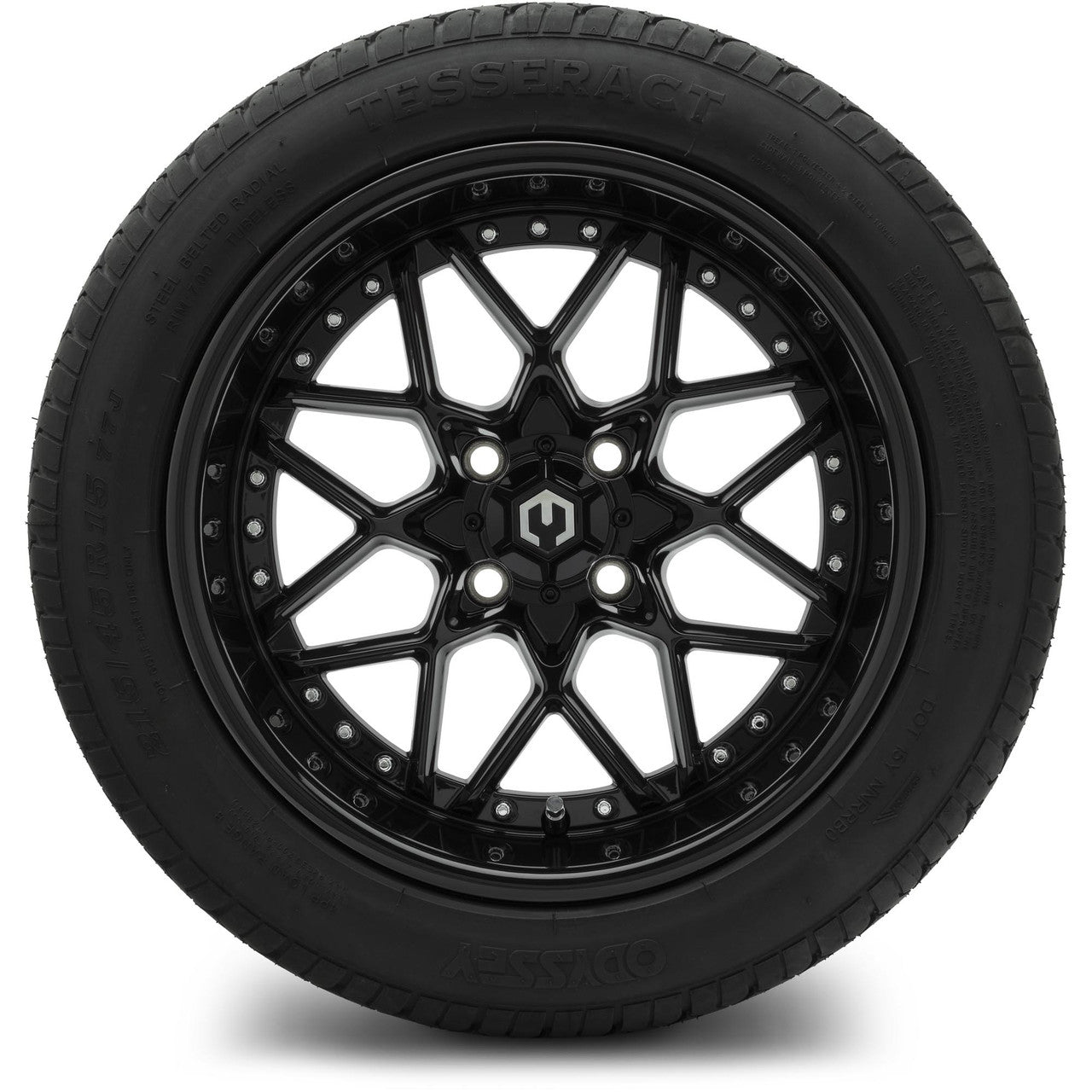 MODZ® 15" Formula Glossy Black Wheels & Street Tires Combo (Odyssey Tesseract Steel-Belted Radial 215/45-R15)