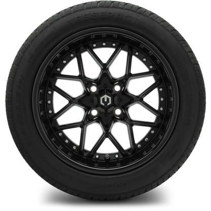 MODZ® 15" Formula Glossy Black Wheels & Street Tires Combo (Odyssey Tesseract Steel-Belted Radial 215/45-R15)