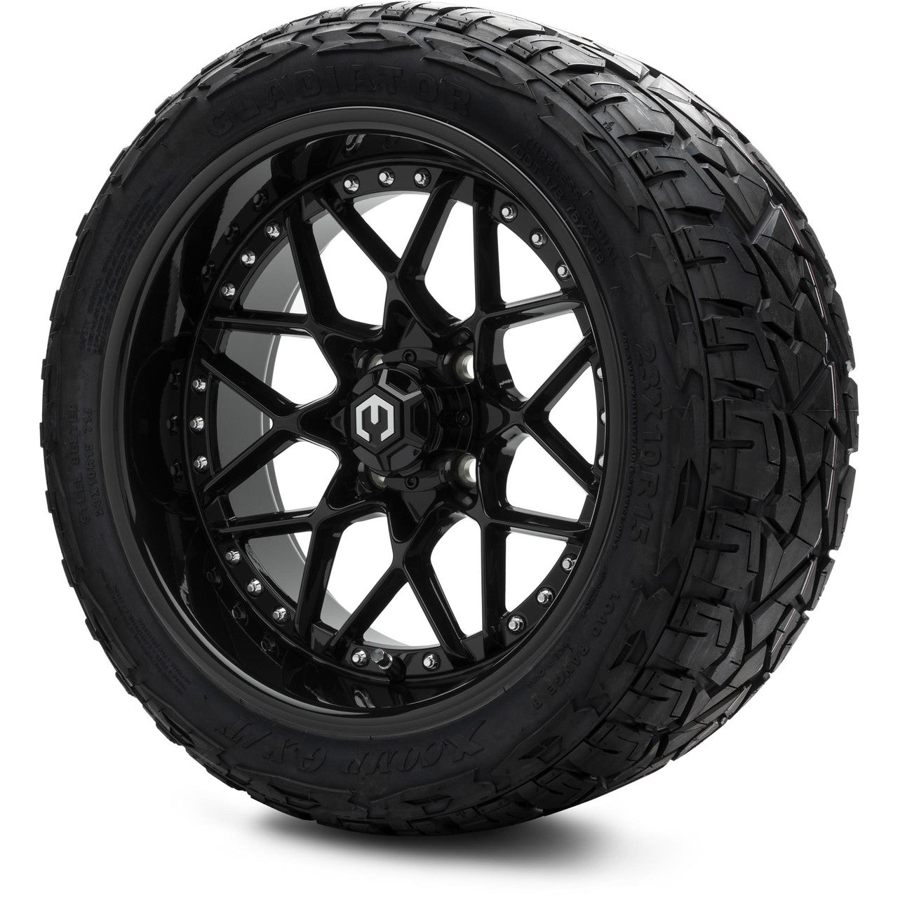 MODZ® 15" Formula Glossy Black Wheels & Off-Road Tires Combo (Xcomp Gladiator Steel Belted Radial 23x10-15)