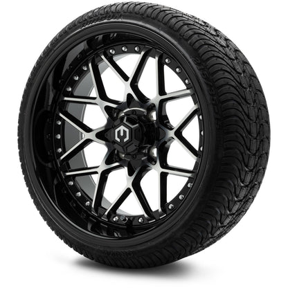 MODZ® 15" Formula Machined Black Wheels & Street Tires Combo (Odyssey Tesseract Steel-Belted Radial 215/35-R15)