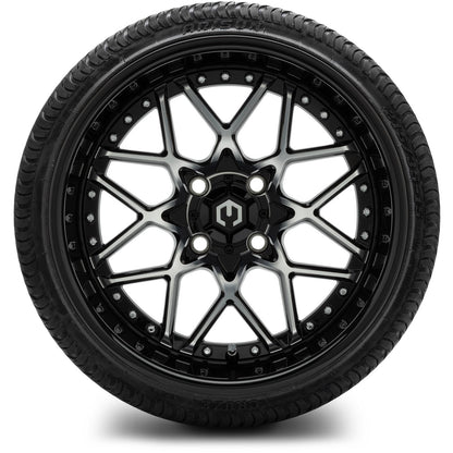 MODZ® 15" Formula Machined Black Wheels & Street Tires Combo (Odyssey Tesseract Steel-Belted Radial 215/35-R15)