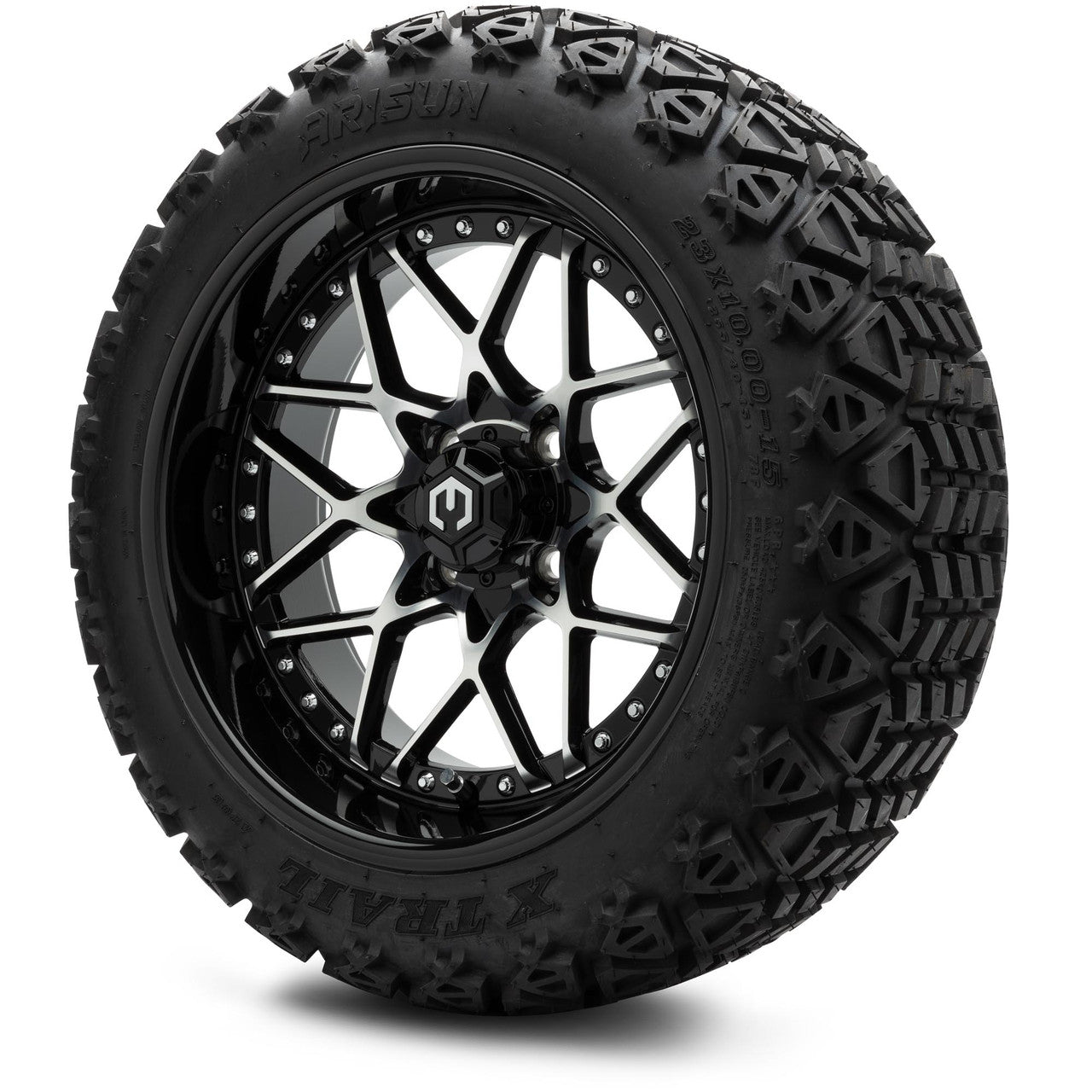 MODZ® 15" Formula Machined Black Wheels & Off-Road Tires Combo (Arisun X-Trail All-Terrain 23x10-15)