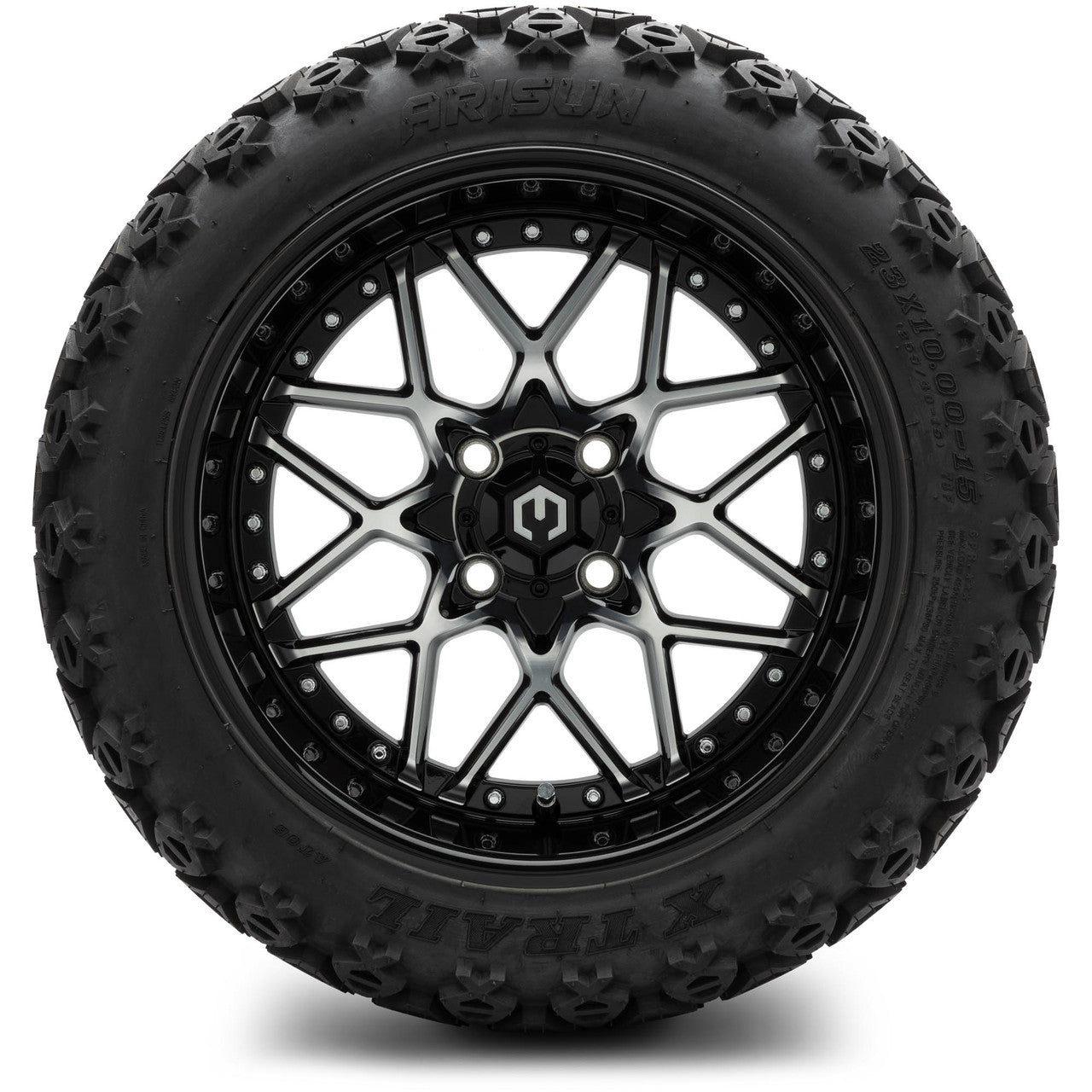 MODZ® 15" Formula Machined Black Wheels & Off-Road Tires Combo (Arisun X-Armory Steel Belted Radial 23x10-15)