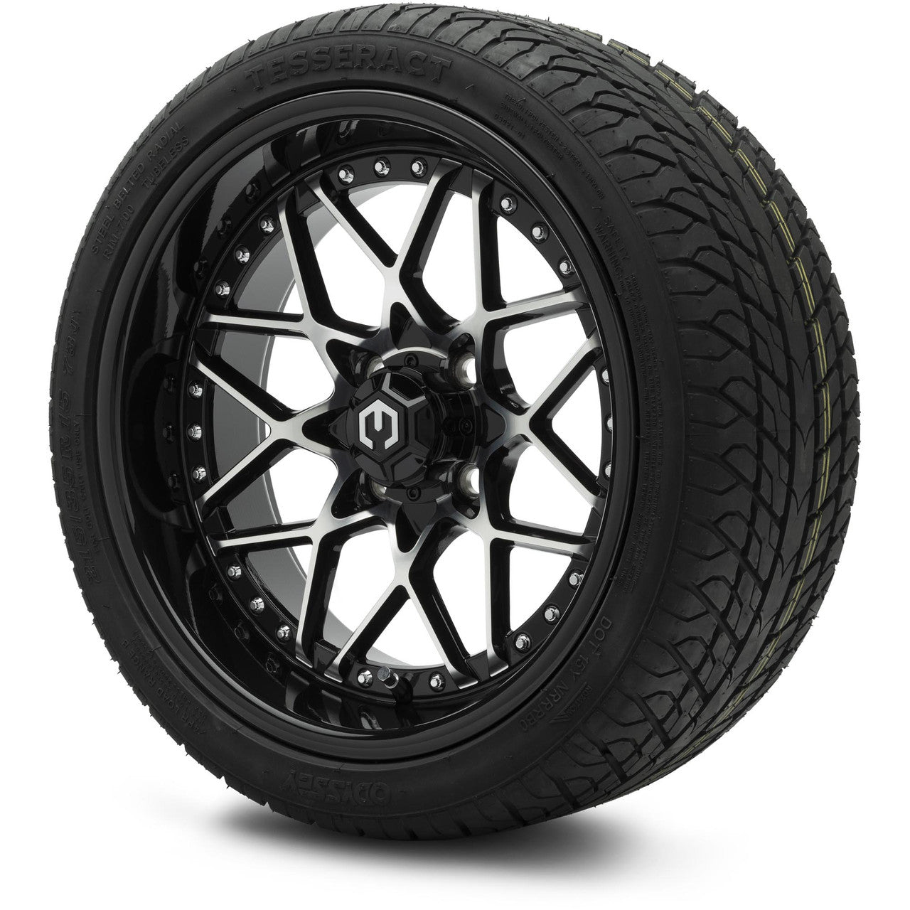 MODZ® 15" Formula Machined Black Wheels & Street Tires Combo (Odyssey Tesseract Steel-Belted Radial 215/35-R15)