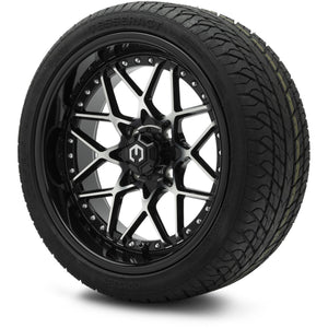 MODZ® 15" Formula Machined Black Wheels & Street Tires Combo (Odyssey Tesseract Steel-Belted Radial 215/35-R15)