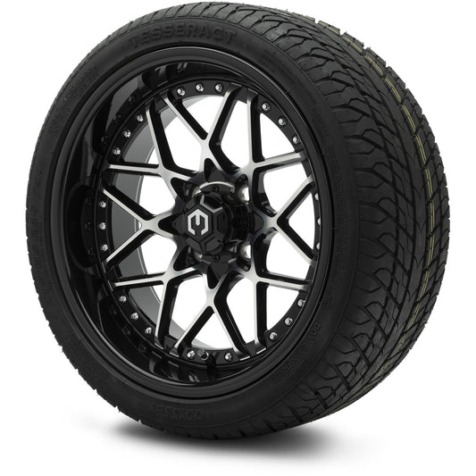 MODZ® 15" Formula Machined Black Wheels & Street Tires Combo (Odyssey Tesseract Steel-Belted Radial 215/35-R15)