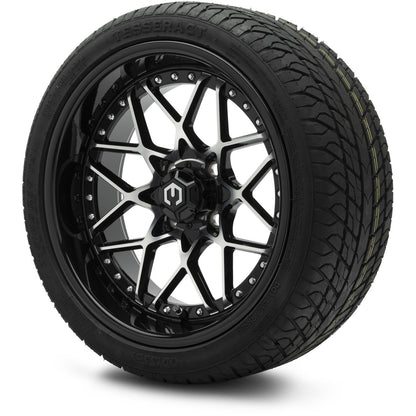 MODZ® 15" Formula Machined Black Wheels & Street Tires Combo (Odyssey Tesseract Steel-Belted Radial 215/45-R15)