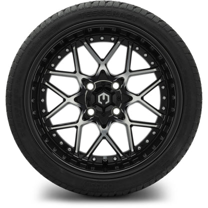 MODZ® 15" Formula Machined Black Wheels & Street Tires Combo (Odyssey Tesseract Steel-Belted Radial 215/45-R15)