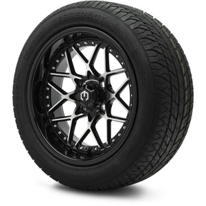 MODZ® 15" Formula Machined Black Wheels & Street Tires Combo (Odyssey Tesseract Steel-Belted Radial 215/45-R15)