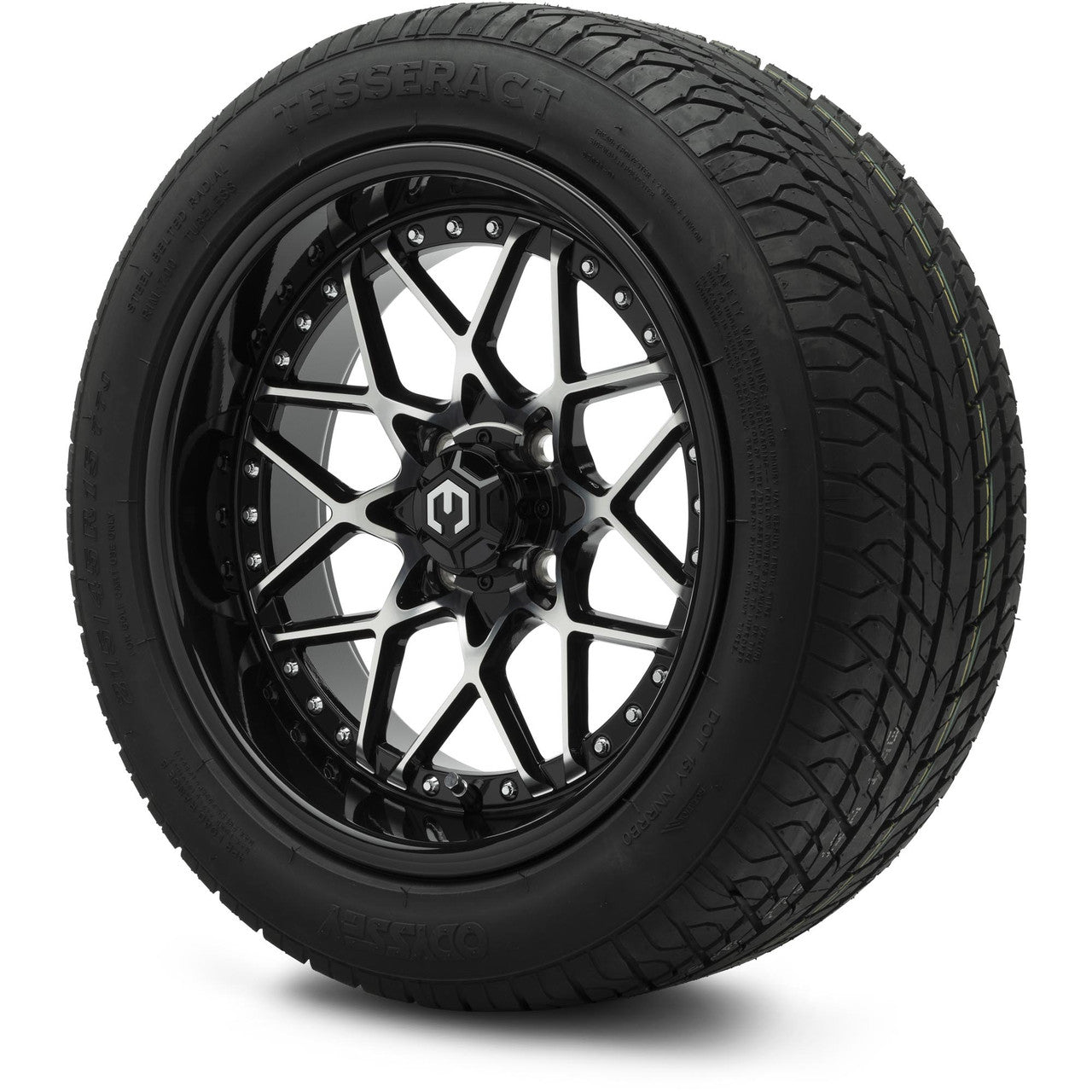 MODZ® 15" Formula Machined Black Wheels & Street Tires Combo (Odyssey Tesseract Steel-Belted Radial 215/35-R15)