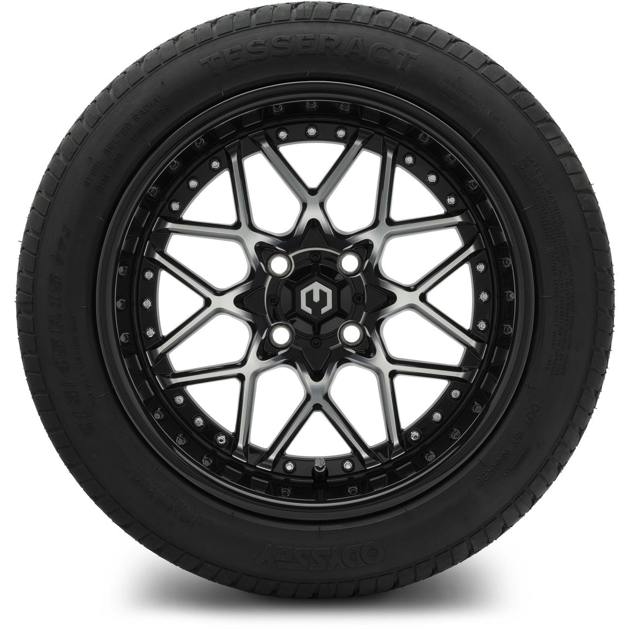 MODZ® 15" Formula Machined Black Wheels & Street Tires Combo (Odyssey Tesseract Steel-Belted Radial 215/35-R15)