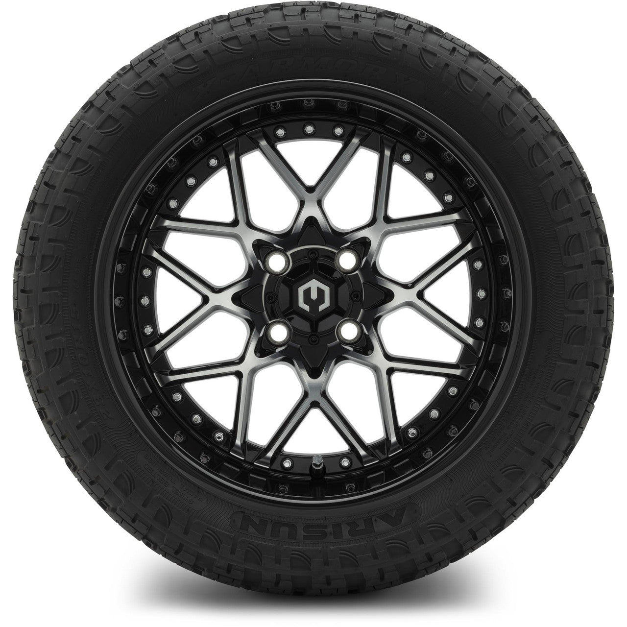 MODZ® 15" Formula Machined Black Wheels & Off-Road Tires Combo (Xcomp Gladiator Steel Belted Radial 23x10-15)