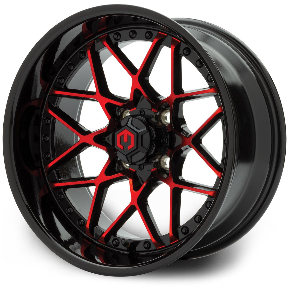 MODZ® 15" Formula Red and Black Wheels & Off-Road Tires Combo (Arisun X-Trail All-Terrain 23x10-15)