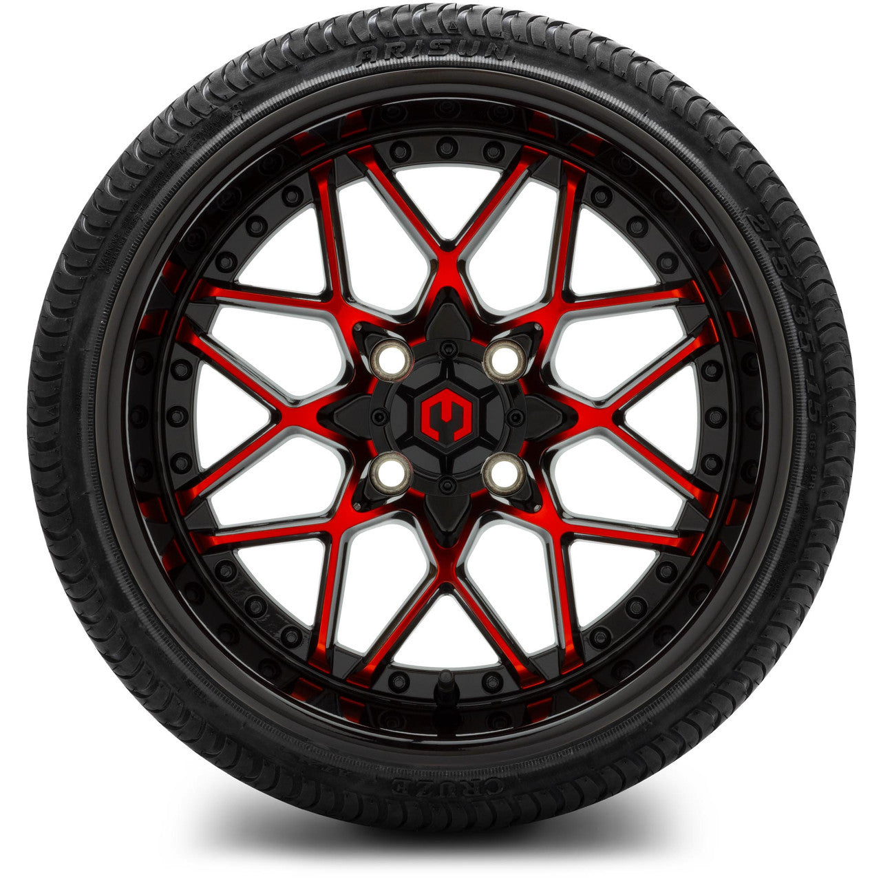 MODZ® 15" Formula Red and Black Wheels & Street Tires Combo (Arisun Cruze 215/35-15)
