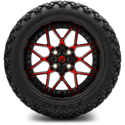 MODZ® 15" Formula Red and Black Wheels & Off-Road Tires Combo (Arisun X-Trail All-Terrain 23x10-15)