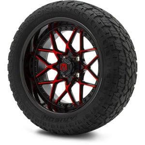 MODZ® 15" Formula Red and Black Wheels & Off-Road Tires Combo (Arisun X-Armory Steel Belted Radial 23x10-15)
