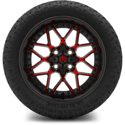MODZ® 15" Formula Red and Black Wheels & Off-Road Tires Combo (Xcomp Gladiator Steel Belted Radial 23x10-15)