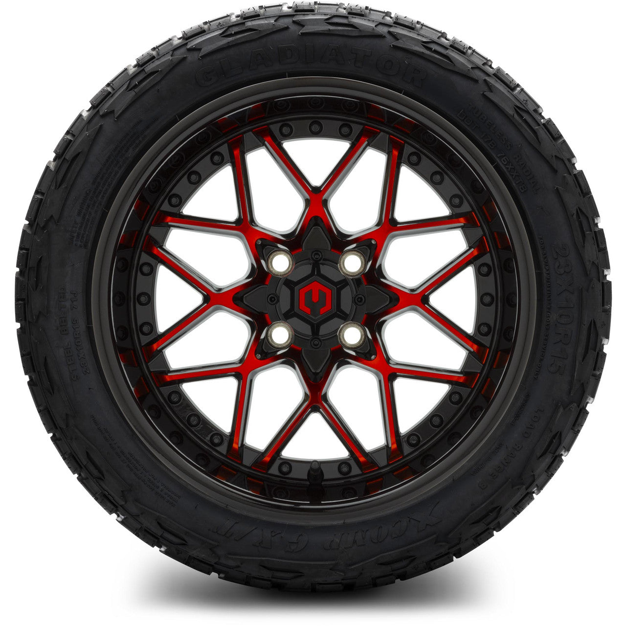 MODZ® 15" Formula Red and Black Wheels & Off-Road Tires Combo (Arisun X-Armory Steel Belted Radial 23x10-15)