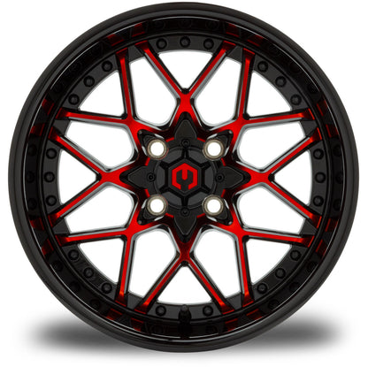 MODZ® 15" Formula Red and Black Wheels & Street Tires Combo (Arisun Cruze 215/35-15)