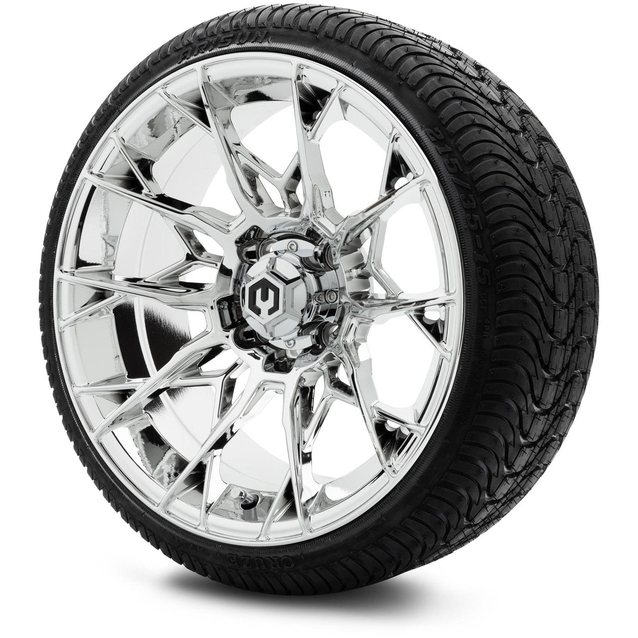 MODZ® 15" Chaos Chrome Wheels & Street Tires Combo (Odyssey Tesseract Steel-Belted Radial 215/45-R15)