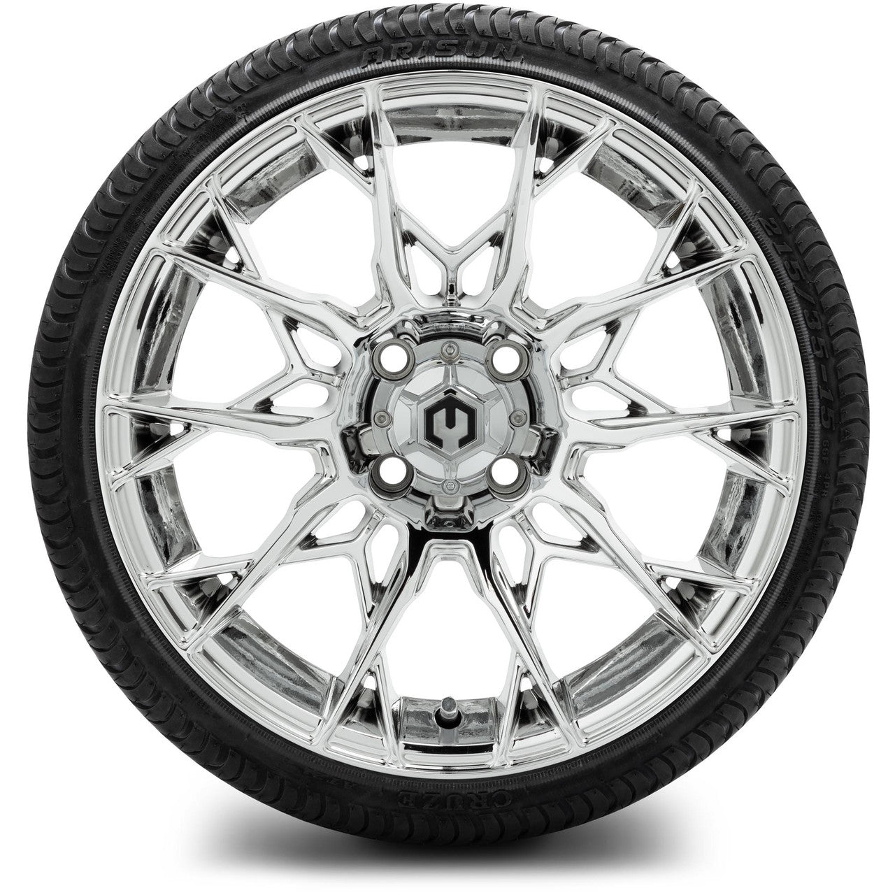 MODZ® 15" Chaos Chrome Wheels & Street Tires Combo (Odyssey Tesseract Steel-Belted Radial 215/35-R15)
