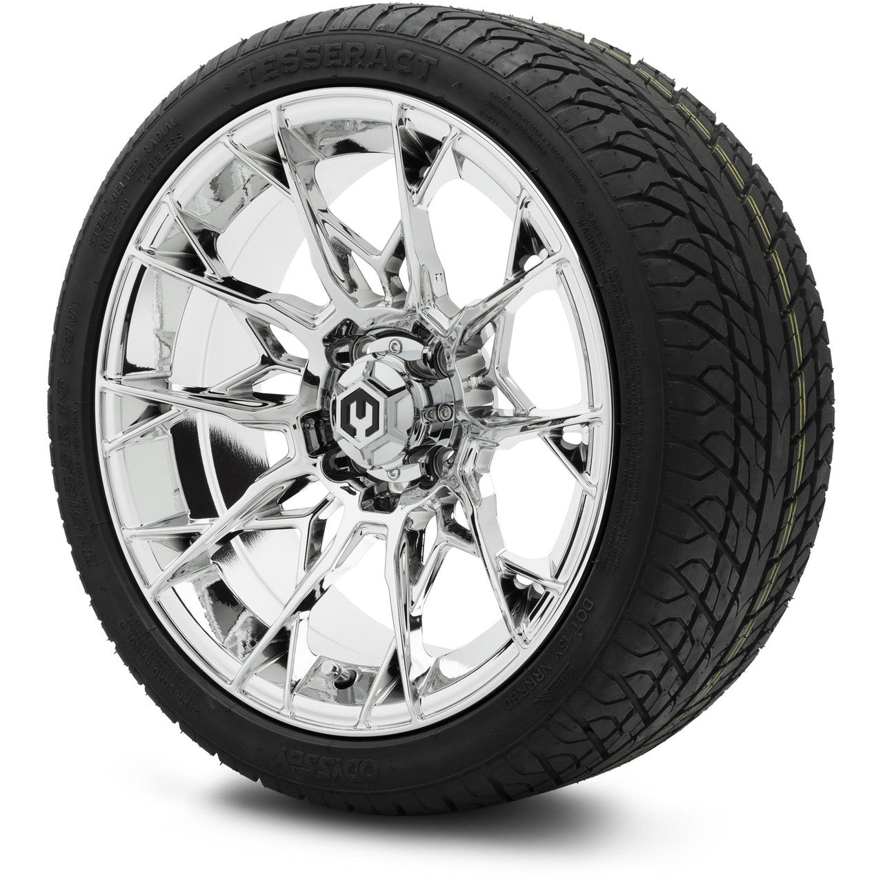 MODZ® 15" Chaos Chrome Wheels & Street Tires Combo (Odyssey Tesseract Steel-Belted Radial 215/35-R15)