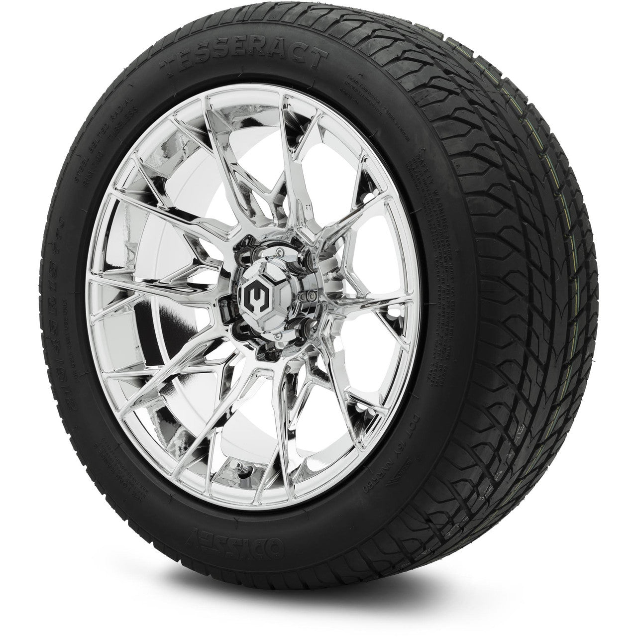 MODZ® 15" Chaos Chrome Wheels & Street Tires Combo (Odyssey Tesseract Steel-Belted Radial 215/35-R15)